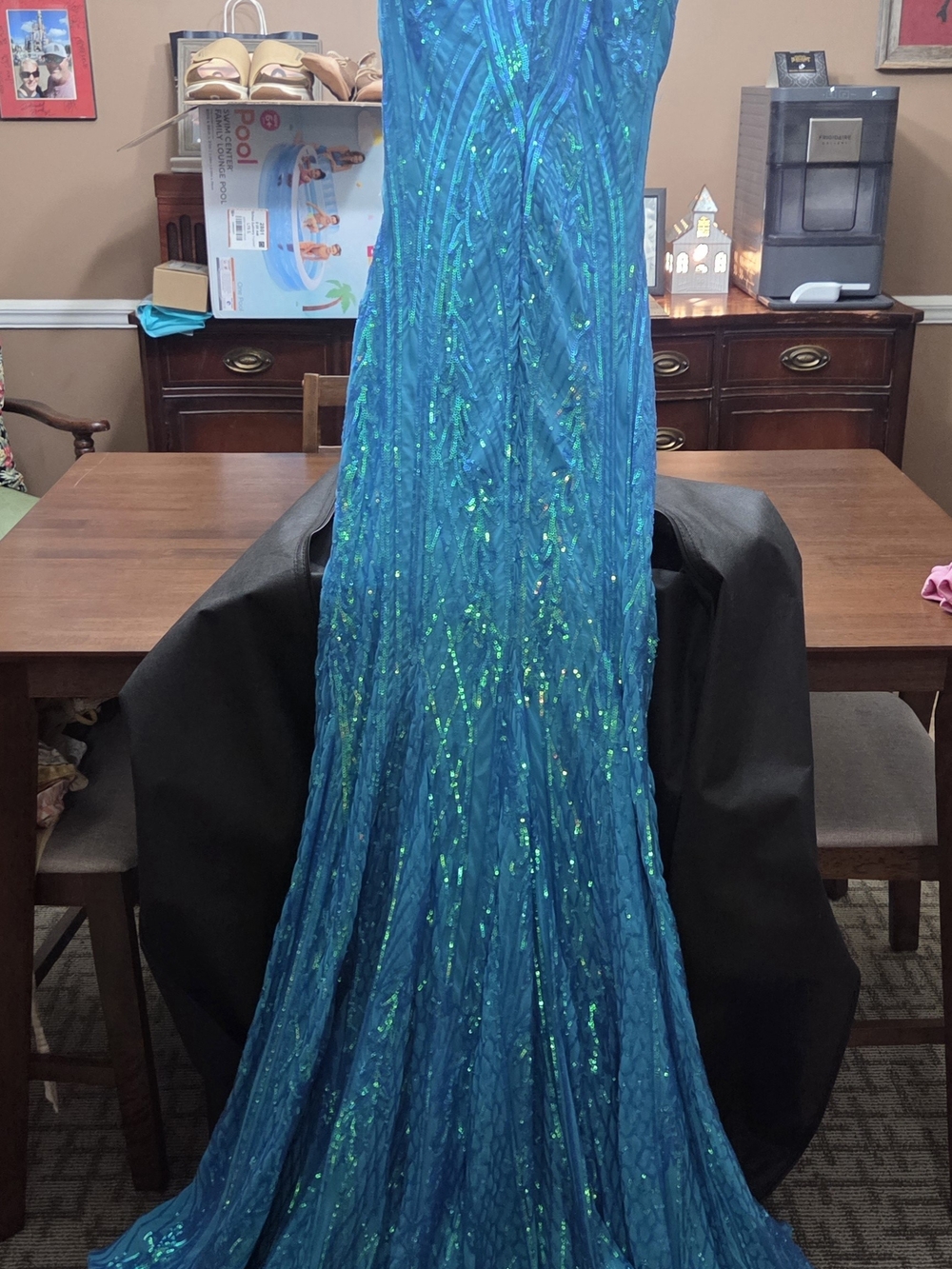 Jovani Teal Sequin Embellished Prom/Evening Gown - Picture 4 of 9